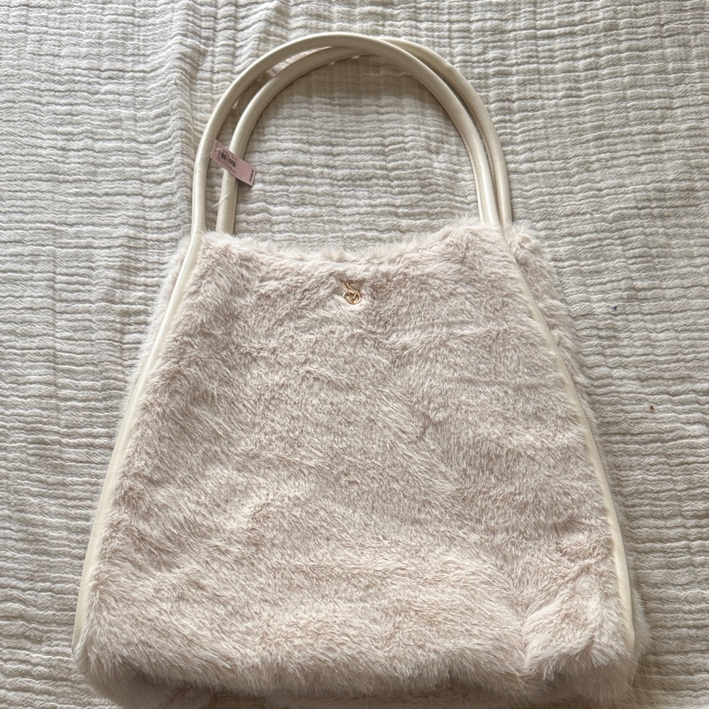 NWT Victorias Secret Cream Faux Fur Tote Bag
